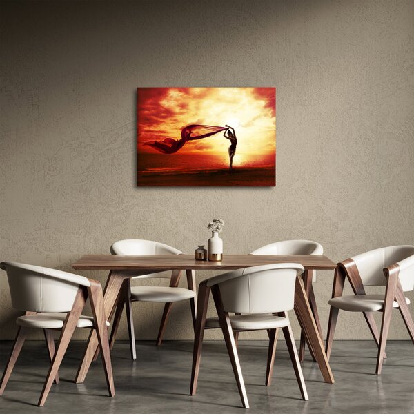 Slika - Silhueta ženske ob sončnem zahodu (70x50 cm)