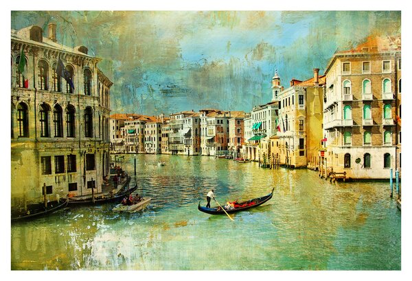 Slika - Beneški kanal in gondole (90x60 cm)