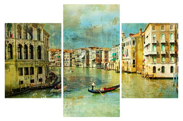 Slika - Beneški kanal in gondole (90x60 cm)