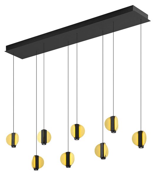 HELL LED viseća lampa Iris, crna/zlatna, duljina 180 cm, metal, 8 svjetiljki, prigušiva, Crno, Dnevni boravak/blagovaonica, Metal