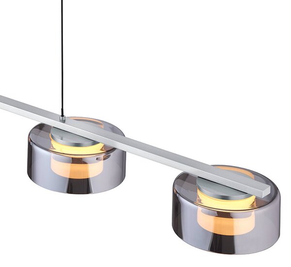 HELL LED viseća svjetiljka Dune, nikl/krom, duljina 119 cm, metal, 5 svjetala, prigušiva, Sivo, Dnevni boravak/blagovaonica, Metal