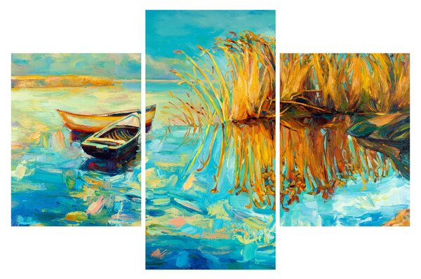 Slika - Jezero s čolni (90x60 cm)