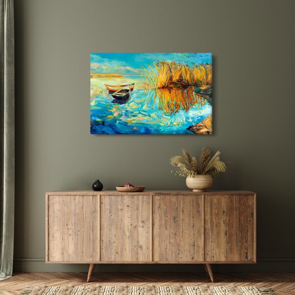Slika - Jezero s čolni (90x60 cm)