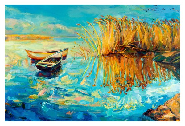 Slika - Jezero s čolni (90x60 cm)