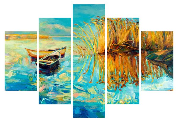Slika - Jezero s čolni (150x105 cm)