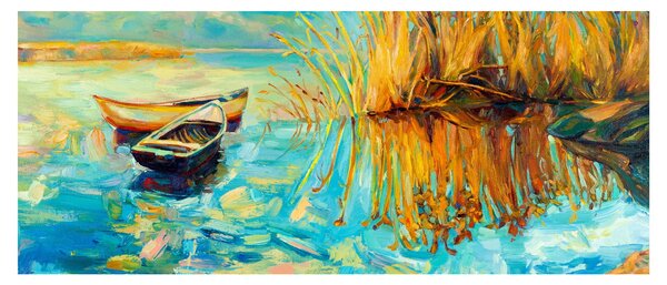 Slika - Jezero s čolni (120x50 cm)