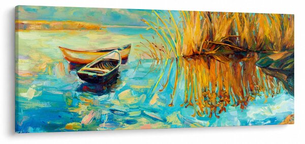 Slika - Jezero s čolni (120x50 cm)