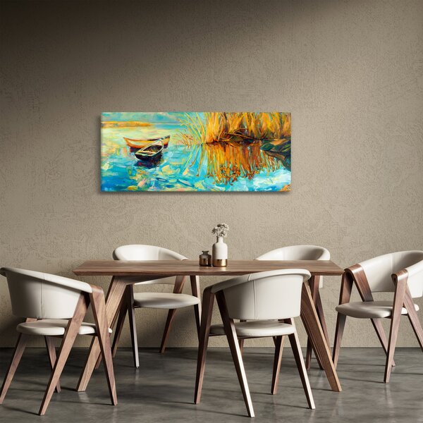 Slika - Jezero s čolni (120x50 cm)