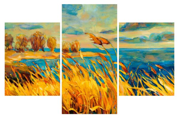 Slika - Sončni zahod nad jezerom, akrilna slika (90x60 cm)