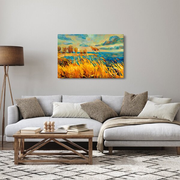 Slika - Sončni zahod nad jezerom, akrilna slika (90x60 cm)