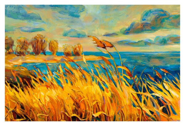 Slika - Sončni zahod nad jezerom, akrilna slika (90x60 cm)