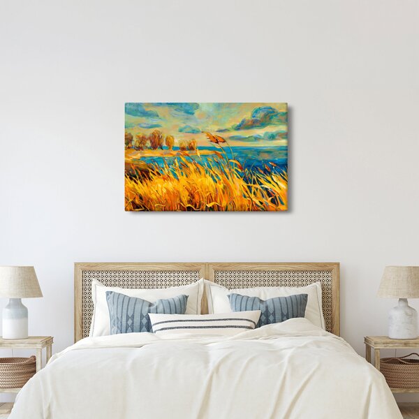 Slika - Sončni zahod nad jezerom, akrilna slika (90x60 cm)