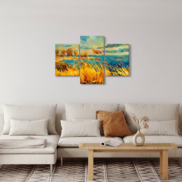 Slika - Sončni zahod nad jezerom, akrilna slika (90x60 cm)
