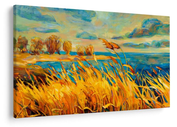 Slika - Sončni zahod nad jezerom, akrilna slika (90x60 cm)