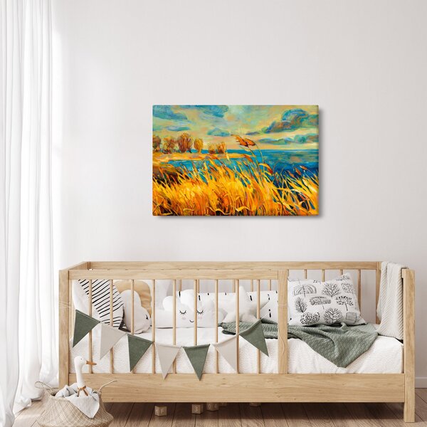 Slika - Sončni zahod nad jezerom, akrilna slika (90x60 cm)