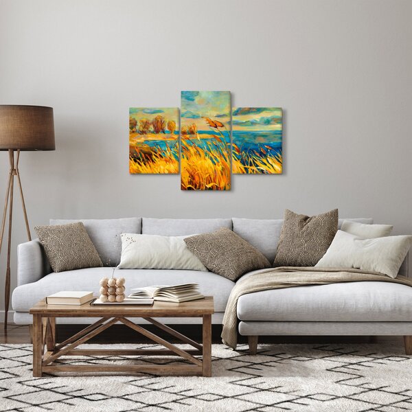 Slika - Sončni zahod nad jezerom, akrilna slika (90x60 cm)