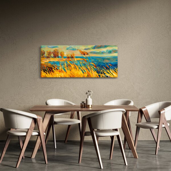 Slika - Sončni zahod nad jezerom, akrilna slika (120x50 cm)