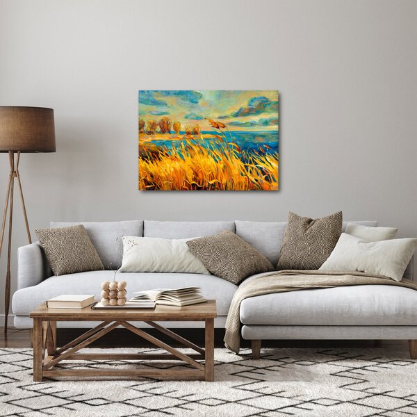 Slika - Sončni zahod nad jezerom, akrilna slika (70x50 cm)