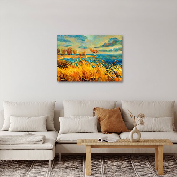 Slika - Sončni zahod nad jezerom, akrilna slika (70x50 cm)