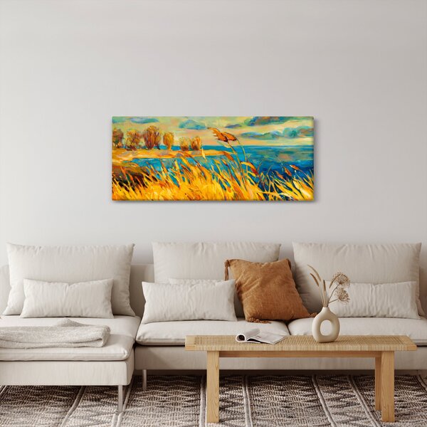 Slika - Sončni zahod nad jezerom, akrilna slika (120x50 cm)