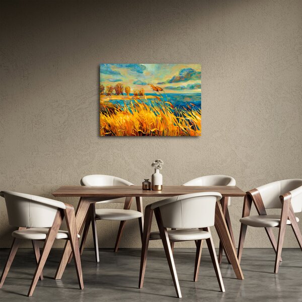 Slika - Sončni zahod nad jezerom, akrilna slika (70x50 cm)