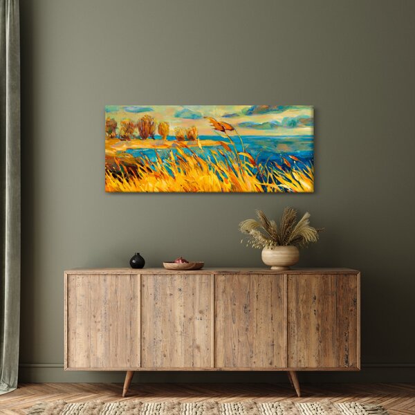Slika - Sončni zahod nad jezerom, akrilna slika (120x50 cm)