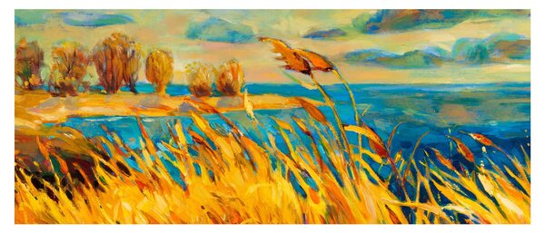 Slika - Sončni zahod nad jezerom, akrilna slika (120x50 cm)