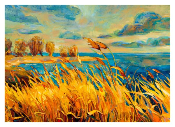 Slika - Sončni zahod nad jezerom, akrilna slika (70x50 cm)