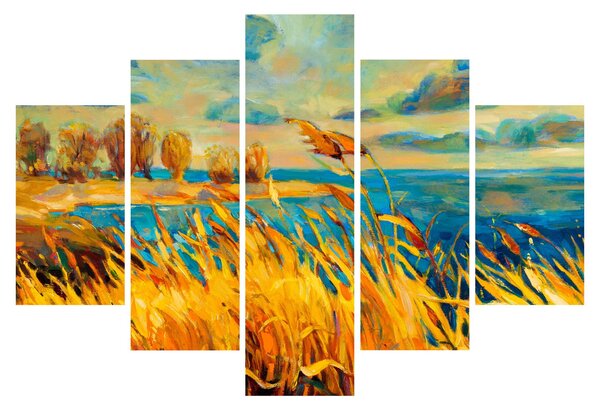 Slika - Sončni zahod nad jezerom, akrilna slika (150x105 cm)