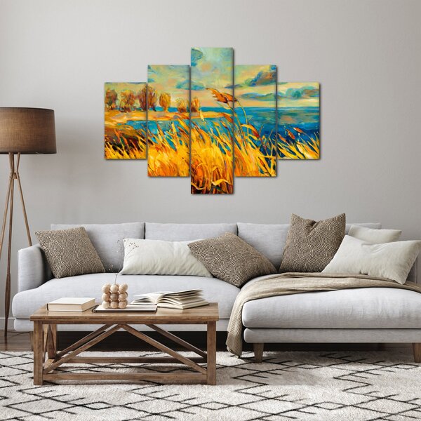 Slika - Sončni zahod nad jezerom, akrilna slika (150x105 cm)