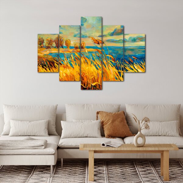 Slika - Sončni zahod nad jezerom, akrilna slika (150x105 cm)