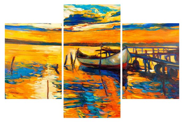 Slika - Čoln ob sončnem zahodu (90x60 cm)