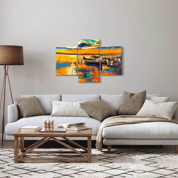 Slika - Čoln ob sončnem zahodu (90x60 cm)