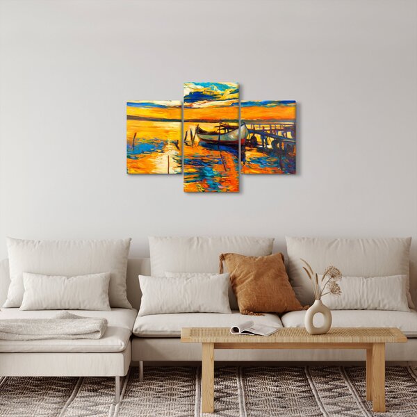 Slika - Čoln ob sončnem zahodu (90x60 cm)
