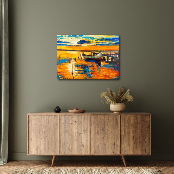 Slika - Čoln ob sončnem zahodu (70x50 cm)