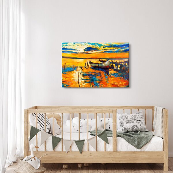 Slika - Čoln ob sončnem zahodu (90x60 cm)