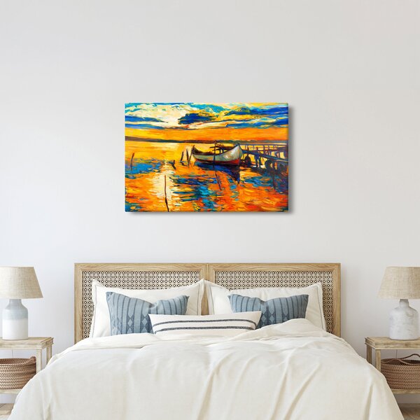 Slika - Čoln ob sončnem zahodu (90x60 cm)