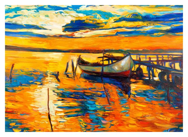 Slika - Čoln ob sončnem zahodu (70x50 cm)