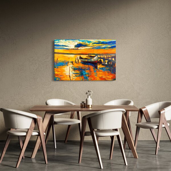 Slika - Čoln ob sončnem zahodu (90x60 cm)