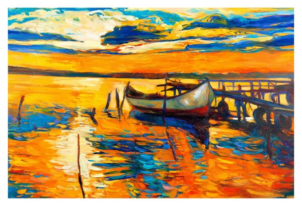 Slika - Čoln ob sončnem zahodu (90x60 cm)