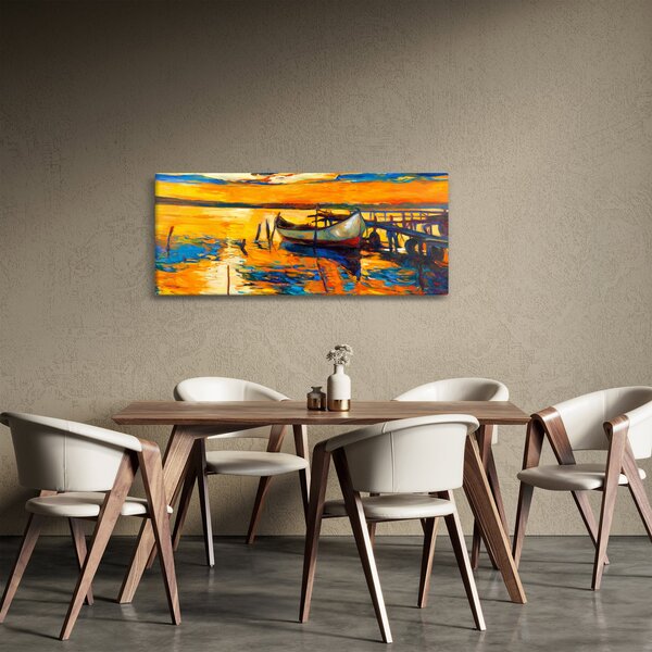 Slika - Čoln ob sončnem zahodu (120x50 cm)