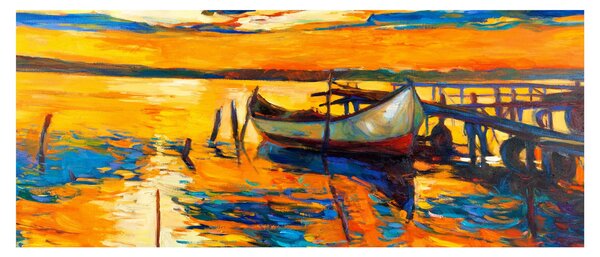Slika - Čoln ob sončnem zahodu (120x50 cm)