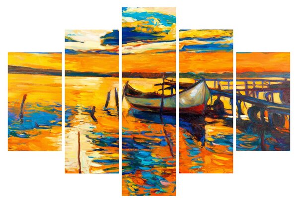 Slika - Čoln ob sončnem zahodu (150x105 cm)