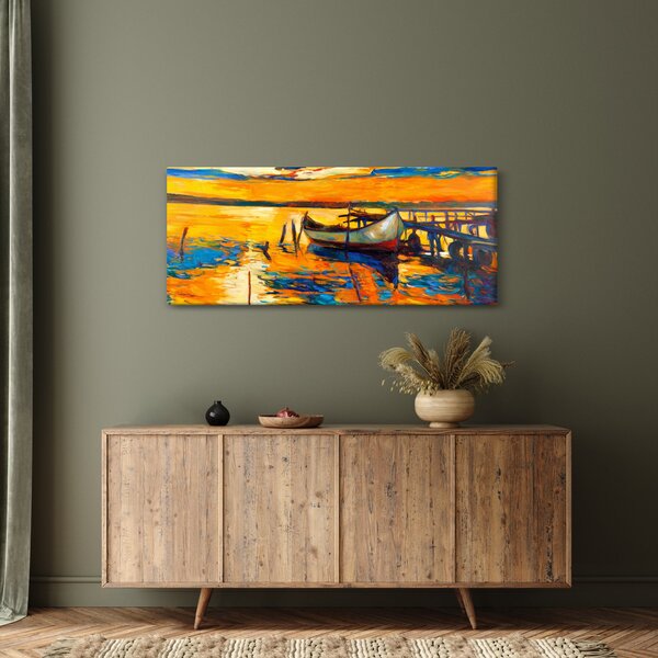 Slika - Čoln ob sončnem zahodu (120x50 cm)