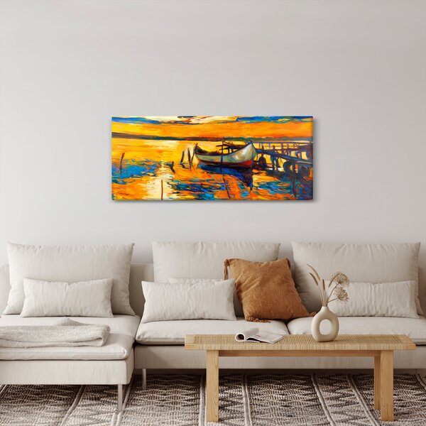 Slika - Čoln ob sončnem zahodu (120x50 cm)