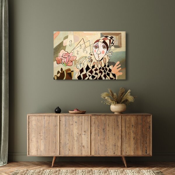 Slika - Kubizem - harlekin in vrtnica (90x60 cm)
