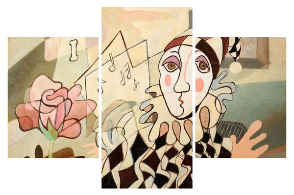 Slika - Kubizem - harlekin in vrtnica (90x60 cm)
