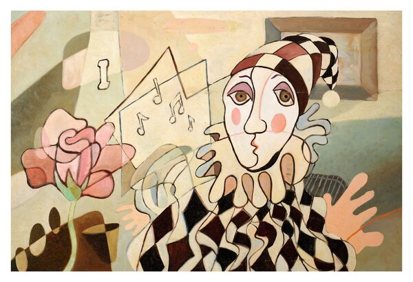 Slika - Kubizem - harlekin in vrtnica (90x60 cm)