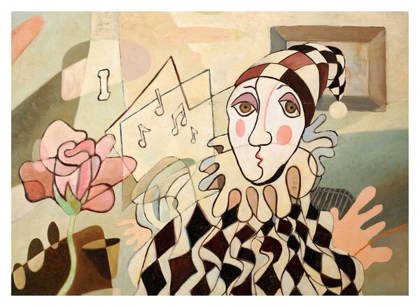 Slika - Kubizem - harlekin in vrtnica (70x50 cm)