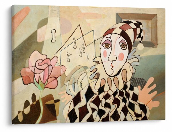 Slika - Kubizem - harlekin in vrtnica (70x50 cm)